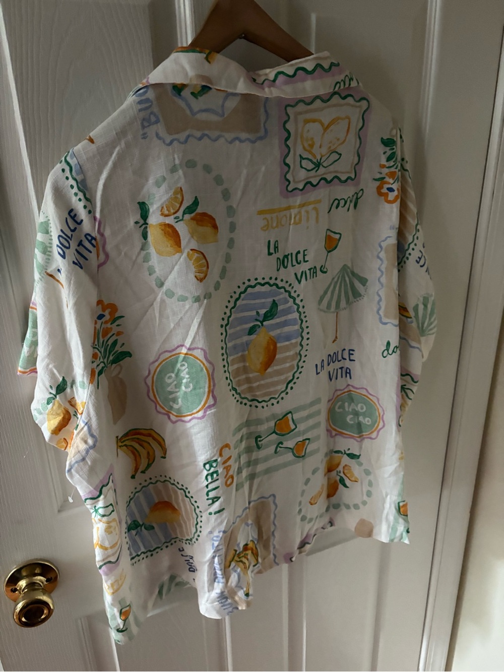 Paper Heart Short Sleeve Fruit Print Button-Up - White with Yellow & Green - Picture 4 of 5